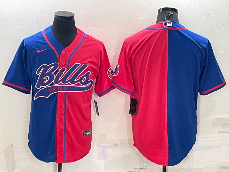 Men's Buffalo Bills Blank Royal/Red Split With Patch Cool Base Stitched Baseball Jersey Men's Buffalo Bills Blank Royal/Red Split With Patch Cool Base Stitched Baseball Jersey